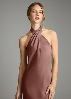 Azazie Lorena Vestidos de damas de honor Vestido de Expresado de Satén Elástico de Corte Sirena con Plisado image6