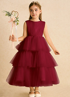 Azazie Marshmallow Blumenmädchenkleider Ballkleid Schleifen Tüll Kleid Burgunderrot image6