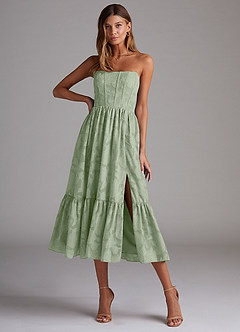 Azazie Delphina Bridesmaid Dresses Dusty Sage A-Line Strapless Floral Burnout Convertible Dress image1