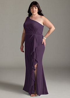 Azazie Liza Bridesmaid Dresses Plum Mermaid One Shoulder Chiffon Dress image8