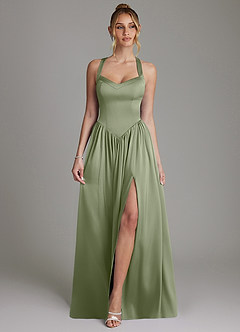 Azazie Francis Robes à essayer chez vous Robe Trapèze en Satin extensible Corset Agave image1