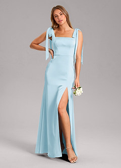 Azazie Frostine Bridesmaid Dresses Sky Blue A-Line Bow Stretch Satin Dress image1