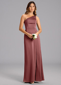 Azazie Phaedra 신부 들러리 드레스 A라인 한쪽 어깨 스트레치 새틴 바닥 길이 드레스 image4