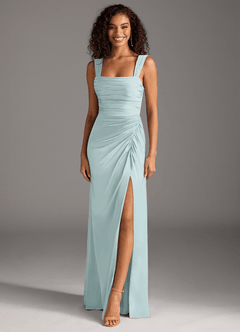 Azazie Jesaphine Bridesmaid Dresses Mist Sheath Bow Stretch Satin Dress image1