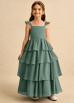 Azazie Boba vestidos de niña de las flores Vestido de Eucalipto de Gasa de Corte En A con Escote Cuadrado image6