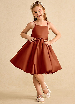 Azazie Davine Flower Girl Dresses Paprika A-Line Spaghetti Strap Matte Satin Dress image3