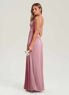 Azazie Frostine Bridesmaid Dresses Vintage Mauve A-Line Bow Stretch Satin Dress image3