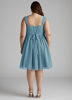Azazie Angie Robes de demoiselle d'honneur Robe Trapèze en Mousseline de soie Corset Bleu Maussade image14