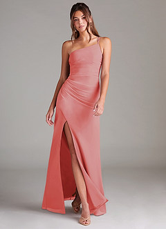 Azazie Eren Bridesmaid Dresses Coral Sheath One Shoulder Chiffon Dress image1