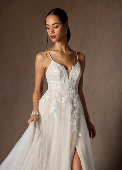 Azazie Nikita Wedding Dresses Diamond White Champagne A-Line Sequins Tulle Dress image5