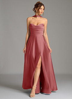 Azazie Ayla Abiti da Damigella Abito A-Line in Raso Elasticizzato Corsetto Rosa Antica image1