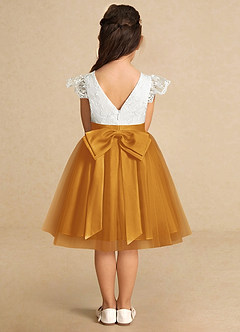 Azazie Vetty Flower Girl Dresses Ivory Butterscotch A-Line Lace Tulle Dress image7