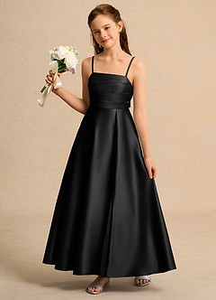 Azazie Pebbles Girl vestidos de niña de las flores Vestido de Negro de Satin Mate de Corte En A con Plisado image2