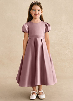 Azazie Princess vestidos de niña de las flores Vestido de Rosa Polvorienta de Satin Mate de Corte En A con Plisado image5