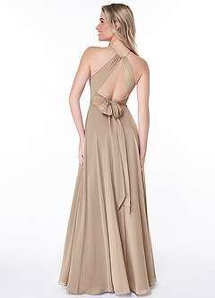 Azazie Evalleen Robes de demoiselle d'honneur Robe Trapèze en Mousseline de soie Plissée Taupe image3