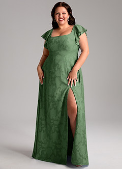 Azazie Bondi Bridesmaid Dresses Eucalyptus A-Line Side Slit Floral Burnout Dress image7