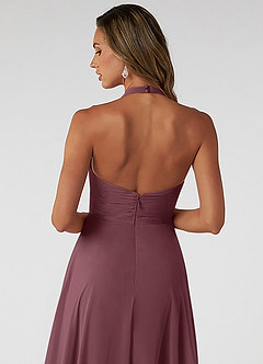 Azazie Tessie Robes de demoiselle d'honneur Robe Trapèze en Mousseline de soie Col V plissé Sangria image4