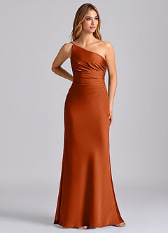 Azazie Marseli Bridesmaid Dresses Burnt Orange Mermaid One Shoulder Stretch Satin Dress image1
