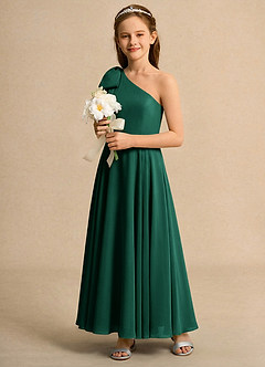 Azazie Guppy Girls Formal Flower Girl Dresses Emerald A-Line One Shoulder Chiffon Dress image6