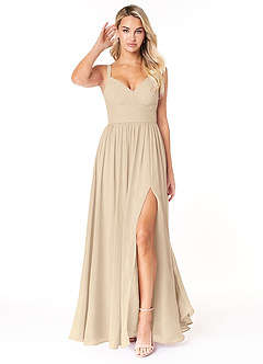Azazie Chanel Bridesmaid Dresses Champagne A-Line Pleated Chiffon Dress image1