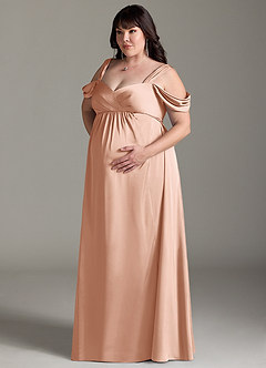 Azazie Rhea Abiti da damigella d'onore premaman Abito A-Line Plissettato a Spalla Scoperta Raso Elasticizzato Floor-Length image11
