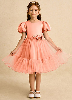 Azazie Cocoa Jurken voor bloemenmeisjes Baljurk Jurk van Tule Geplooid Zonsondergang image5