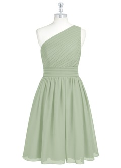 Azazie Katrina Bridesmaid Dresses Dusty Sage A-Line One Shoulder Chiffon Dress image6