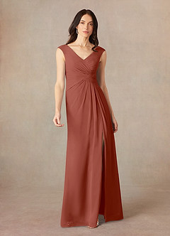 Azazie Sally Final Sale Auburn A-Line V-Neck Pleated Chiffon Dress image1