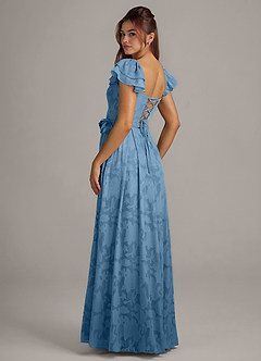 Azazie Aricella Bridesmaid Dresses Steel Blue A-Line Corset Floral Burnout Dress image4