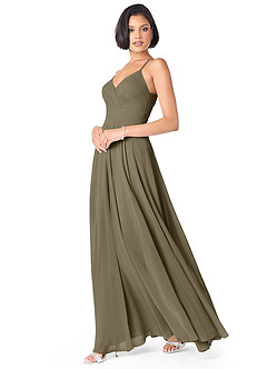 Azazie Avelina Robes de demoiselle d'honneur Robe Trapèze en Mousseline de soie Col V plissé Vert Saule image3