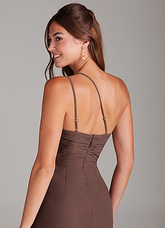 Azazie Eren Robes de demoiselle d'honneur Robe Sirène en Mousseline de soie Une épaule Ganache image2