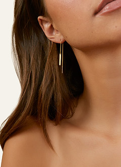 front Pendientes de cadena con brillo dorado