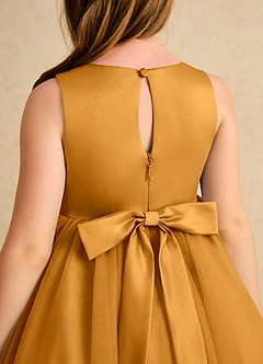 Azazie Prima Flower Girl Dresses Butterscotch A-Line Bow Tulle Dress image6