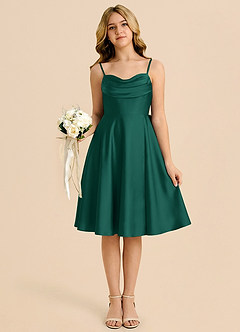 Azazie Bear Junior Robe Trapèze en Satin extensible Encolure en Forme de Cœur émeraude image6