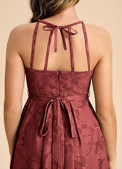 Azazie Arianthe Junior Abito A-Line in Floral Burnout Plissettato Terracotta image7