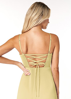 Azazie Marchella Bridesmaid Dresses Lemon Sorbet A-Line Corset Stretch Satin Dress image3