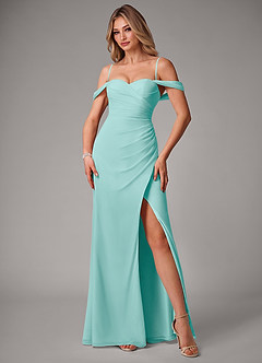 Azazie Haisley Vestidos de damas de honor Vestido de Aqua de Gasa de Corte Recto Convertible con Vestidos sin tirantes image5