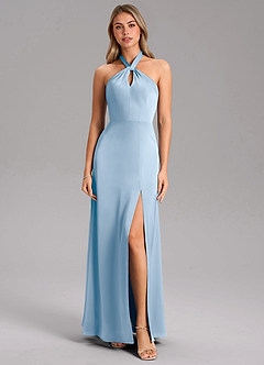 Azazie Tracie Bridesmaid Dresses Powder Blue A-Line Side Slit Stretch Satin Dress image5