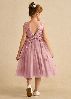 Azazie Lana Flower Girl Dresses Dusty Rose A-Line Sleeveless Matte Satin Dress image2