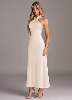 Azazie Doretta Jurken voor bruidsmeisjes Jurk van Stretch Satijn met Zeemeermin Geplooid Wit Albast image4