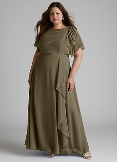 Azazie Aaliyah Modest Bridesmaid Dresses A-Line Scoop Pleated Chiffon Floor-Length Dress image6