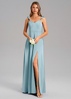 Azazie Everett Bridesmaid Dresses Moody Blue A-Line Stretch Satin Dress image5