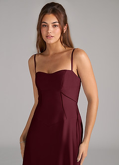 Azazie Valentine Bridesmaid Dresses Cabernet A-Line Corset Stretch Satin Dress image6