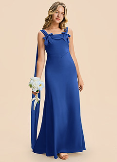 Azazie Chelsea Junior Royal Blue Sheath Pleated Stretch Satin Dress image3