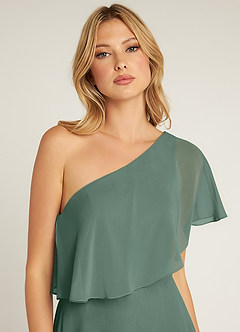 Azazie Lizzy Bridesmaid Dresses Sea Moss A-Line One Shoulder Chiffon Dress image7