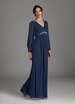 Azazie Gypsy Mother of the Bride Dresses Dark Navy A-Line V-Neck Sequins Chiffon Dress image4