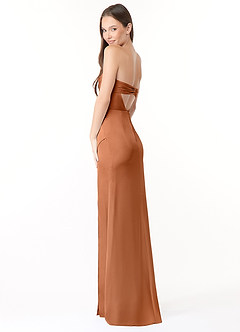 Azazie Leonis Bridesmaid Dresses Copper Mermaid Pleated Stretch Satin Convertible Dress image7
