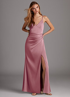 Azazie Shania Final Sale Vintage Mauve Sheath V-Neck Pleated Stretch Satin Dress image3