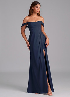 Azazie Johana Abiti da Damigella Abito Convertibile Sirena in Chiffon a Spalla Scoperta Marino Scuro image6