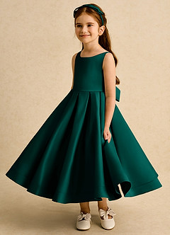Azazie Babs Blumenmädchenkleider Ballkleid Plissee Matte Satin Kleid Kiefer image5
